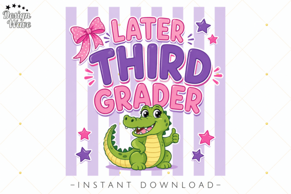 Later Third Grader Cute Alligator PNG