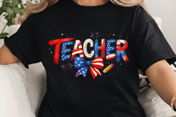 Patriotic Teacher USA Flag Shirt PNG