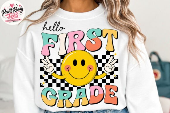 Retro First Grade Smiley Checkered PNG