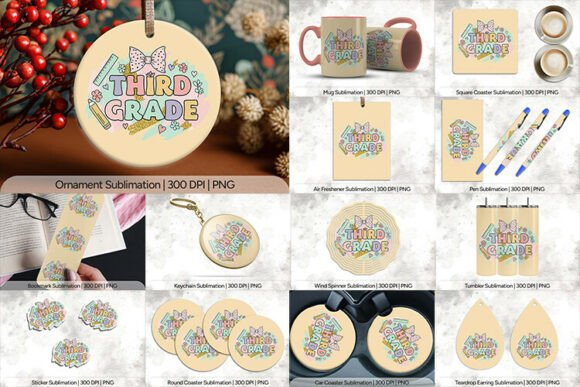 Third Grade Pastel Bow Sublimation PNG